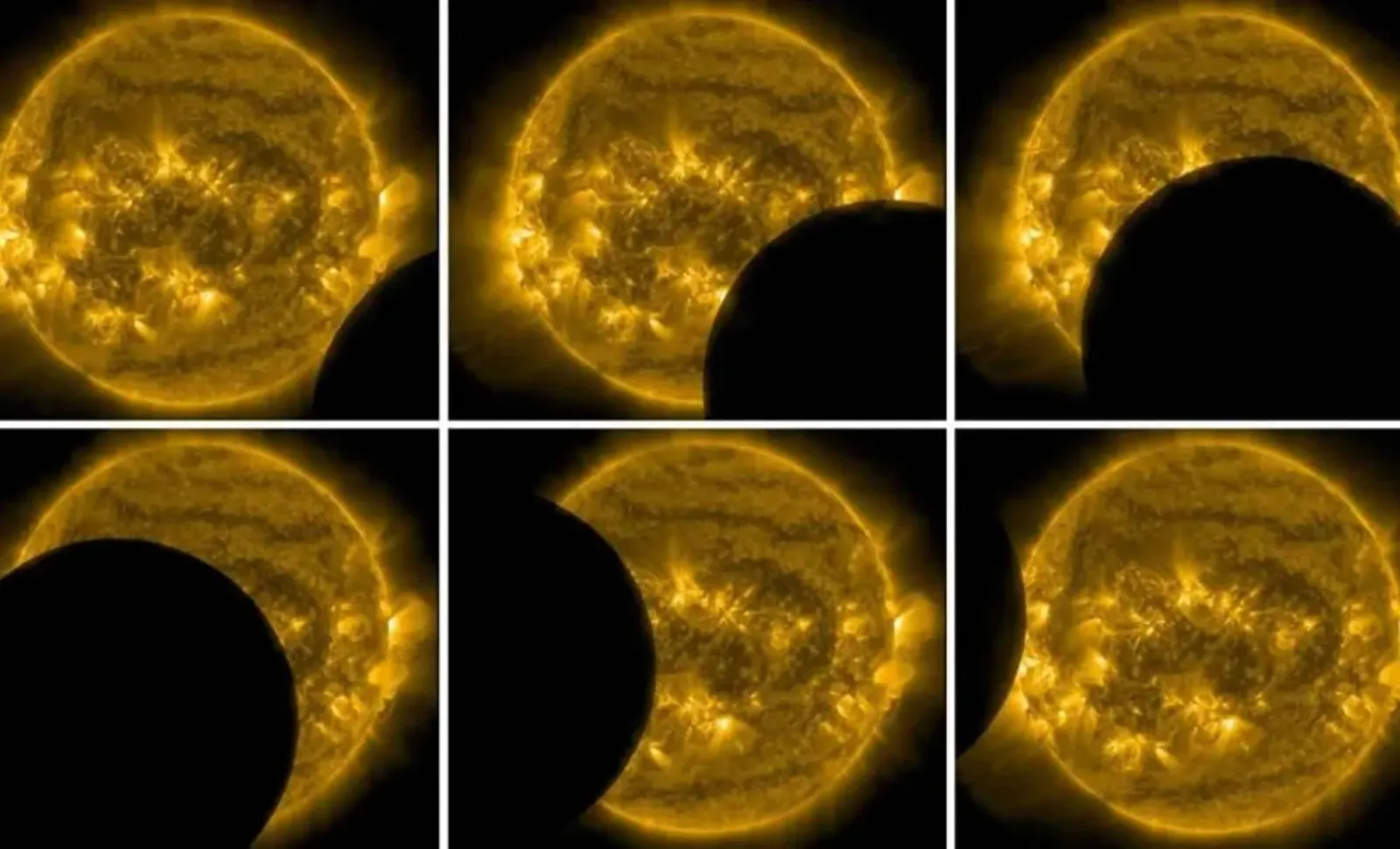 Редки кадри от SDO: Луната закрива 62% от Слънцето при уникално затъмнение в Космоса, снимка 1