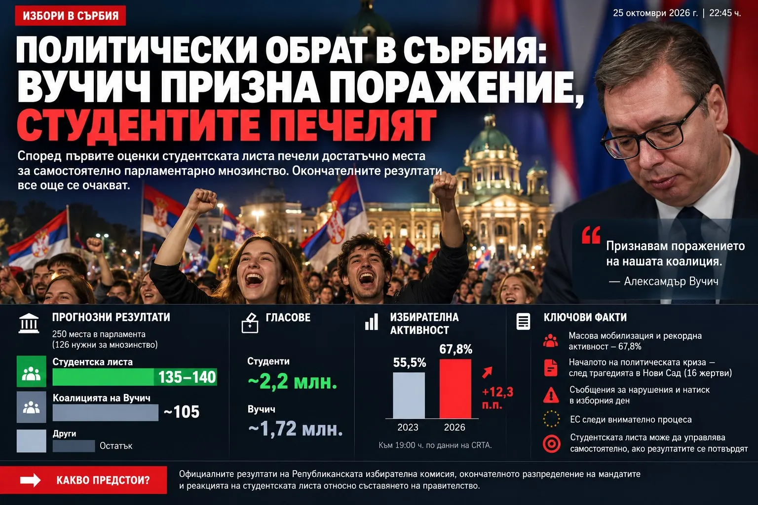Политически обрат в Сърбия: Вучич призна поражението си, снимка 1
